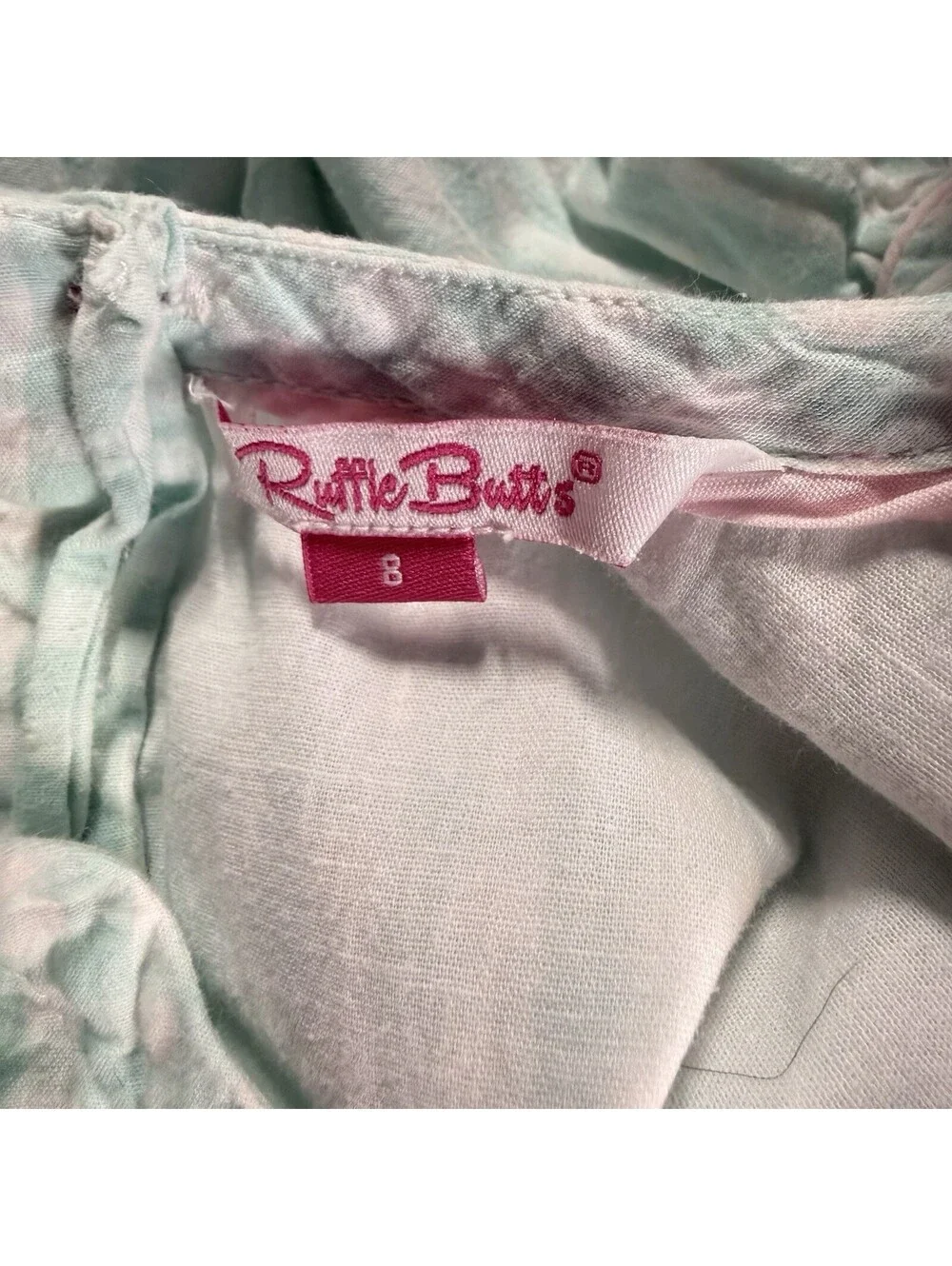 Rufflebutts Mint Green Gingham Check Long Sleeve Lined Dress Pink Accents Sz 8